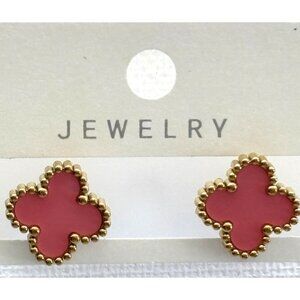 Gold-Tone Pink  Stud Earrings With Beaded Edges